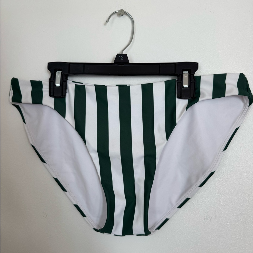 Minnow Swim Charleston Green and White Striped Bikini Bottom